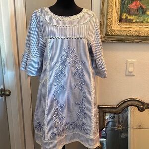 Free People Blue and White Striped Midi Dress